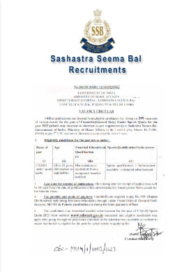 SSB New Vacancy Recuritment Notrification:-