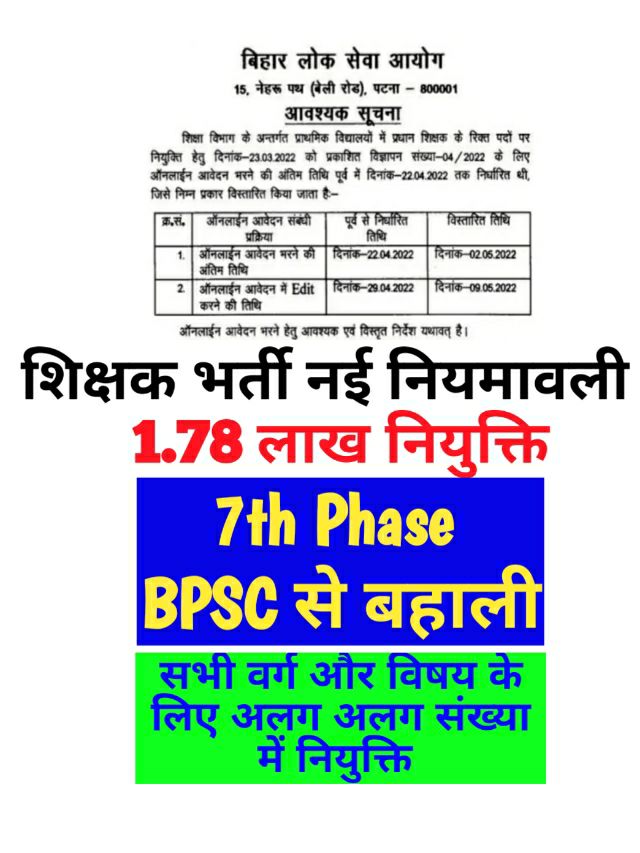 BPSC teacher New Niyamawali 2023 बिहार में शिक्षक भर्ती के लिए इसी सप्ताह आवेदन , परीक्षा अगस्त में